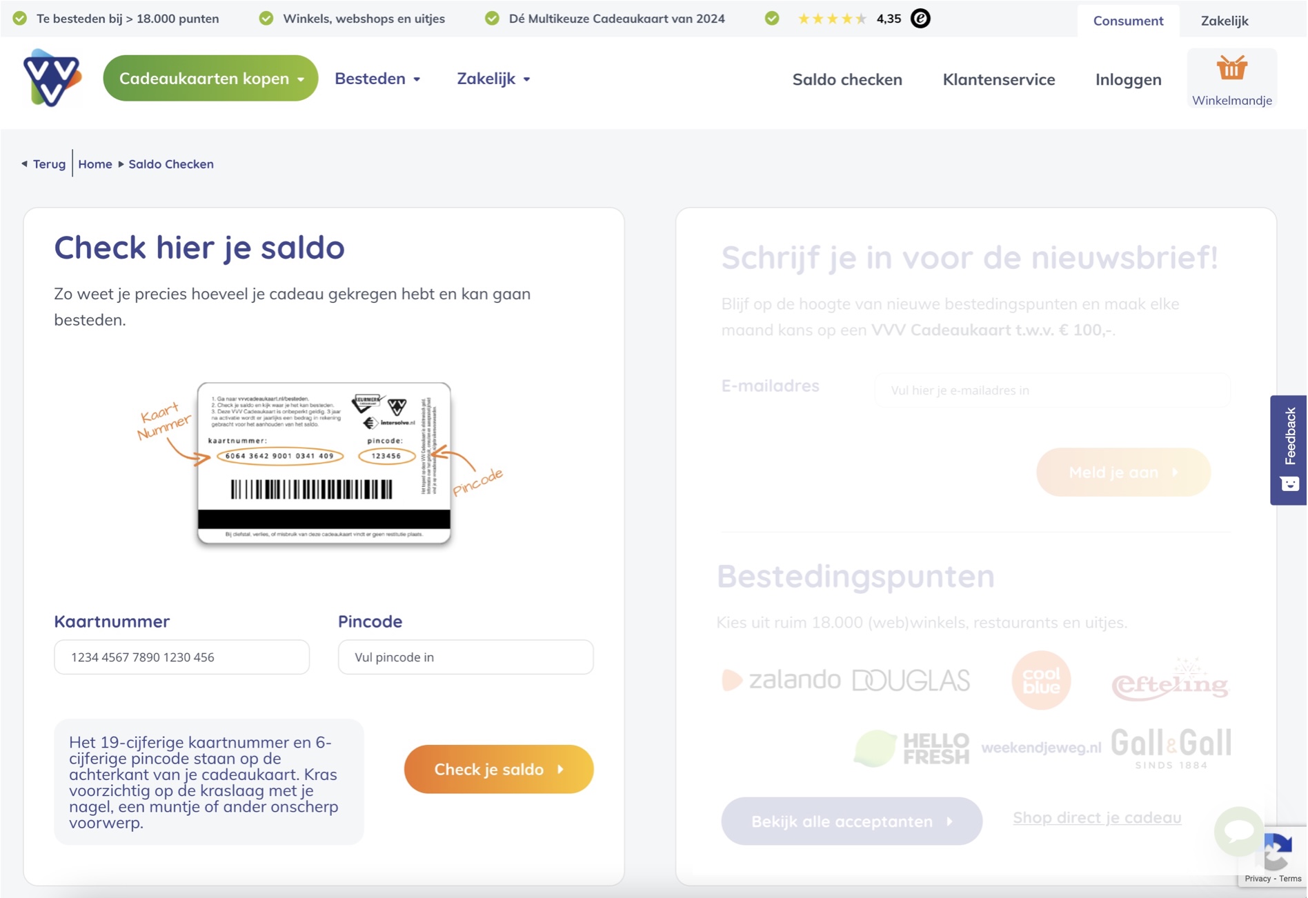 VVV cadeaukaart saldo - Uitleg bon saldo checken